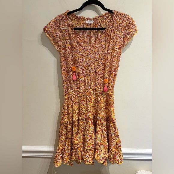 Poupette St. Barth Mini Dress Triny Ruffled Yellow Glory Size Small - Picture 4 of 10